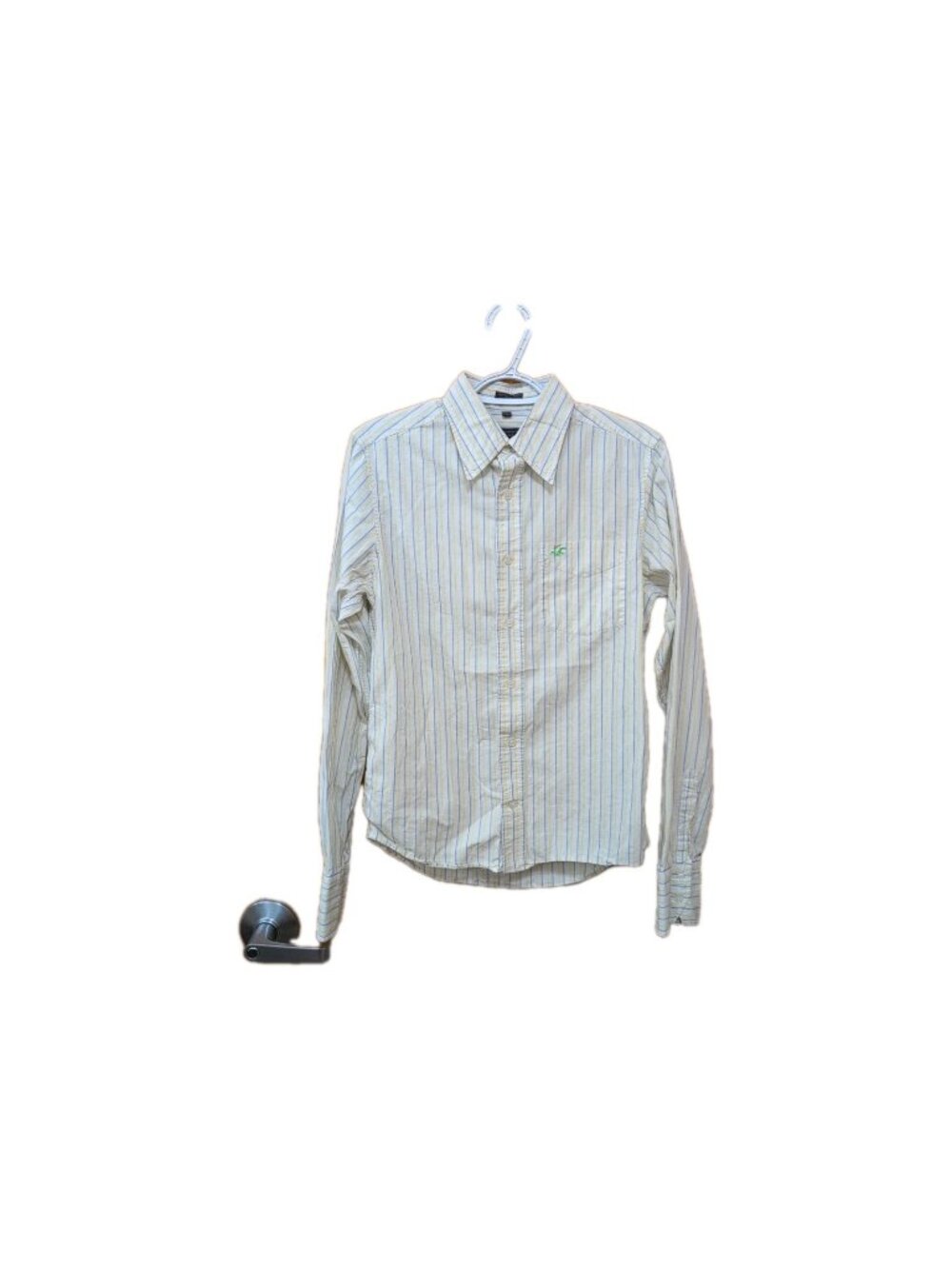 Hollister Shirt Mens S White Long Sleeve Polo Striped Logo Preppy Casual Cotton